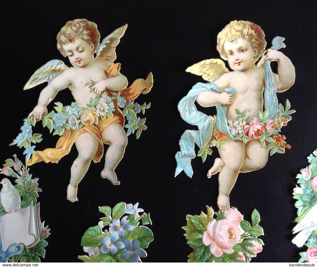 Superbe Ensemble Chromos Découpis Angelot Amour Fleurs Enfants En Très Bel état - Anges