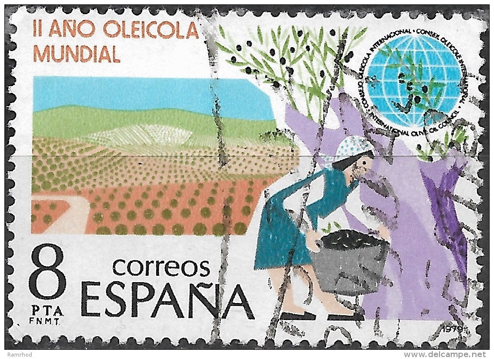 SPAIN 1979 International Olive Oil Year - 8p Oil Plantation &amp; Harvester FU - Used Stamps