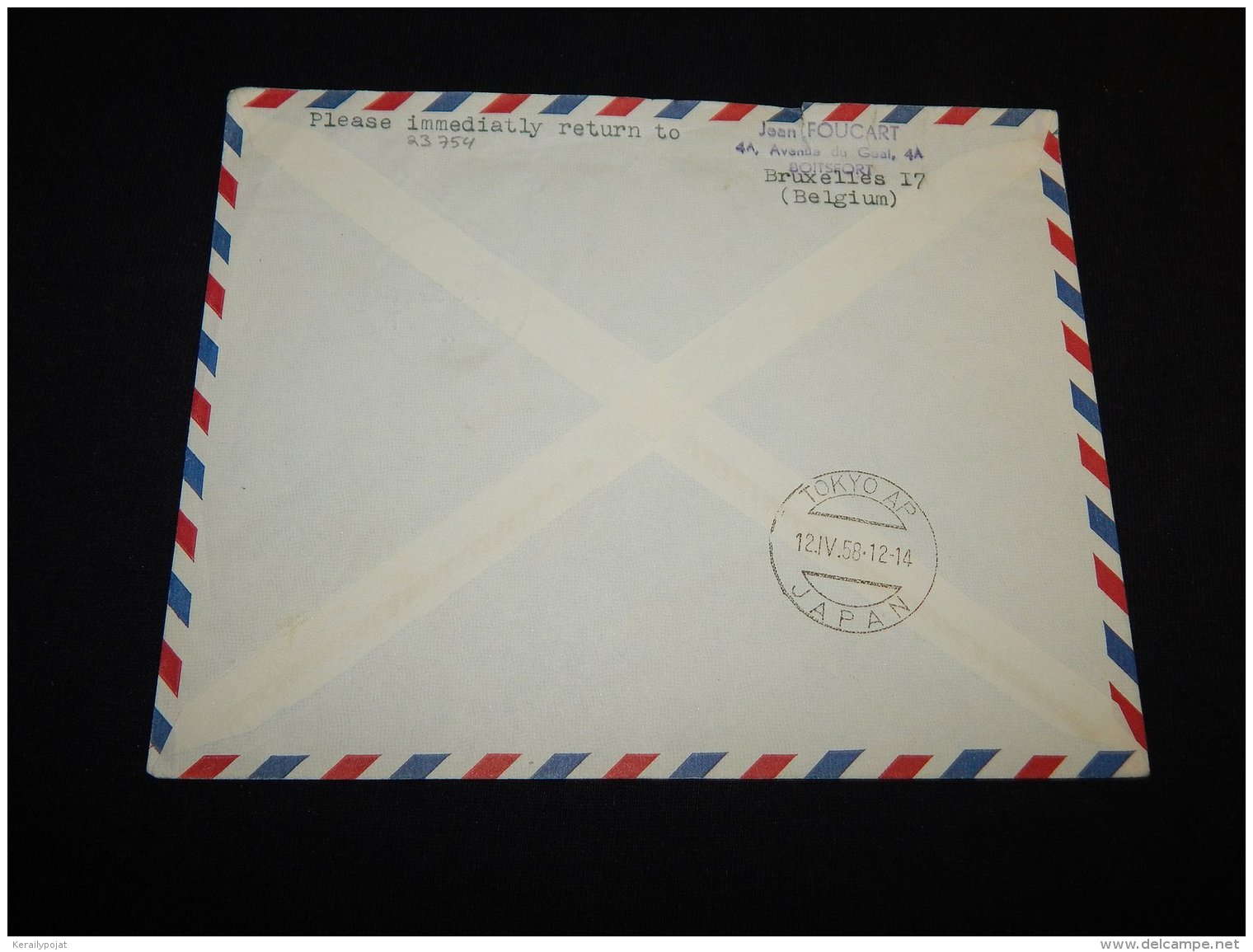 Belgium 1958 Bruxelles Air Mail Cover To Tokyo Via Paris__(L-23754) - Otros & Sin Clasificación