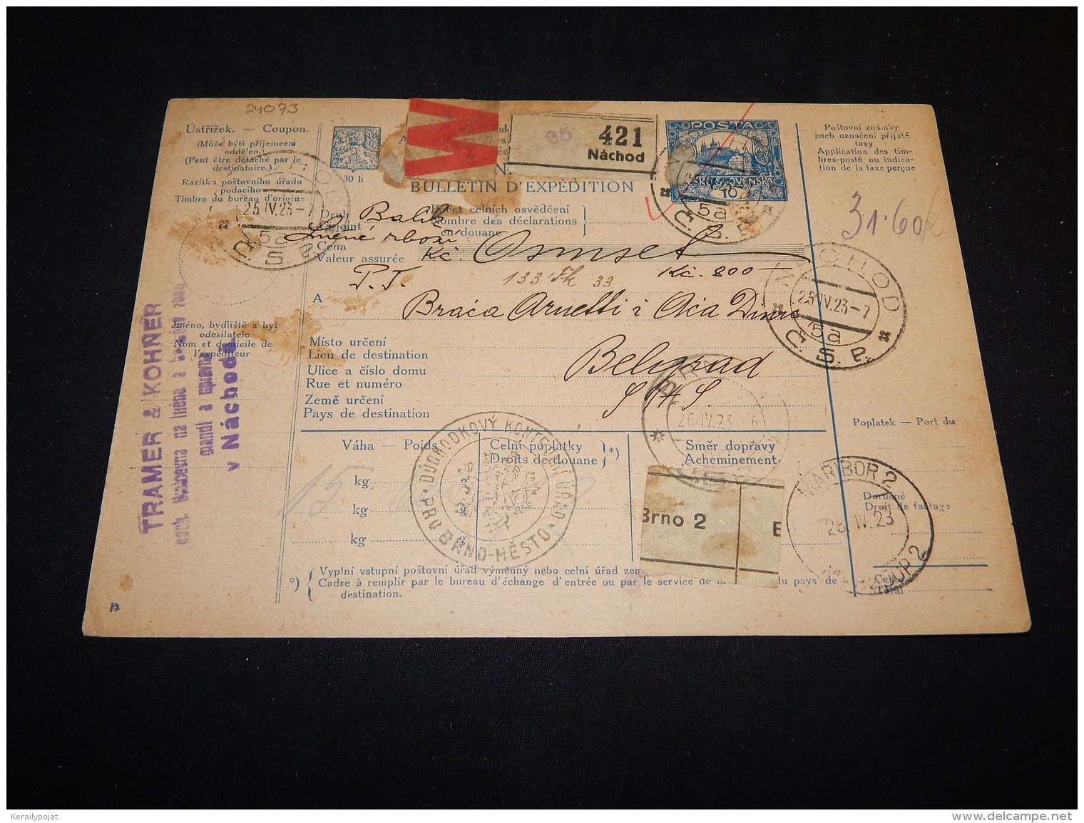 Czechoslovakia 1923 Nachod Parcel Card__(L-24073) - Lettres & Documents