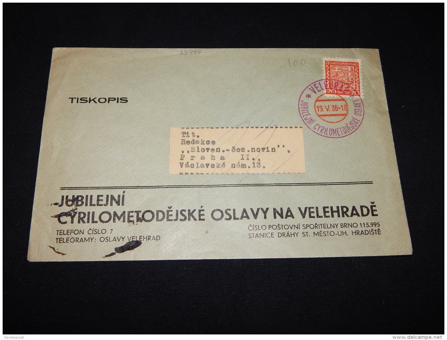 Czechoslovakia 1936 Velehrad Business Cover__(L-23798) - Covers & Documents