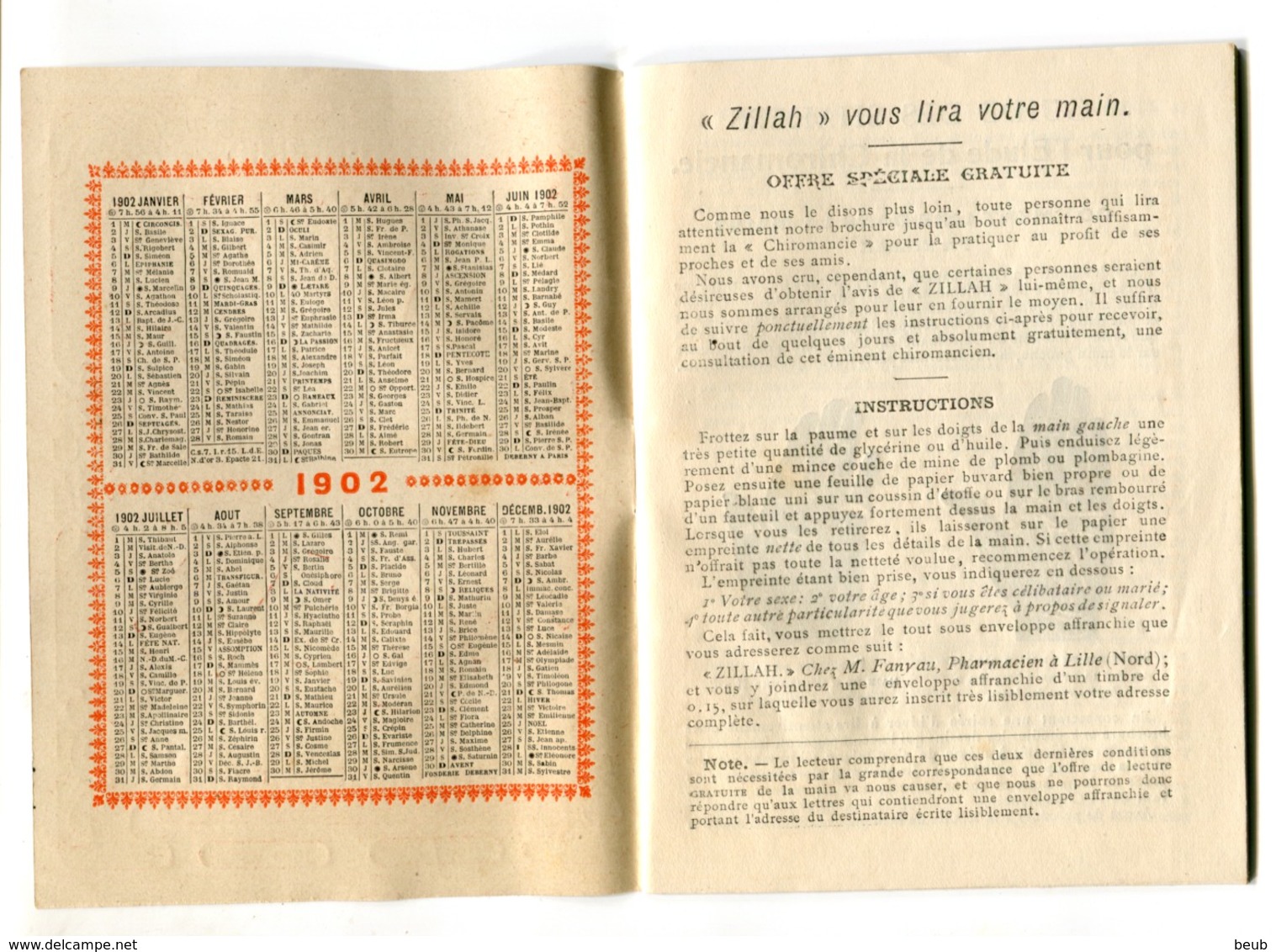 V Shakers Revue - Calendrier 1902 - Guide Pour L'étude De La Chiromancie (4 Scans) - Autres & Non Classés