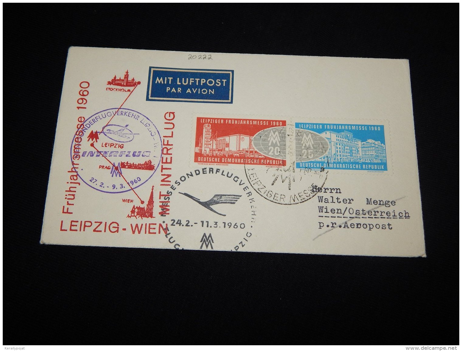 Germany (Democratic Republic) 1960 First Flight Leipzig-WIen__(L-20222) - Briefe U. Dokumente