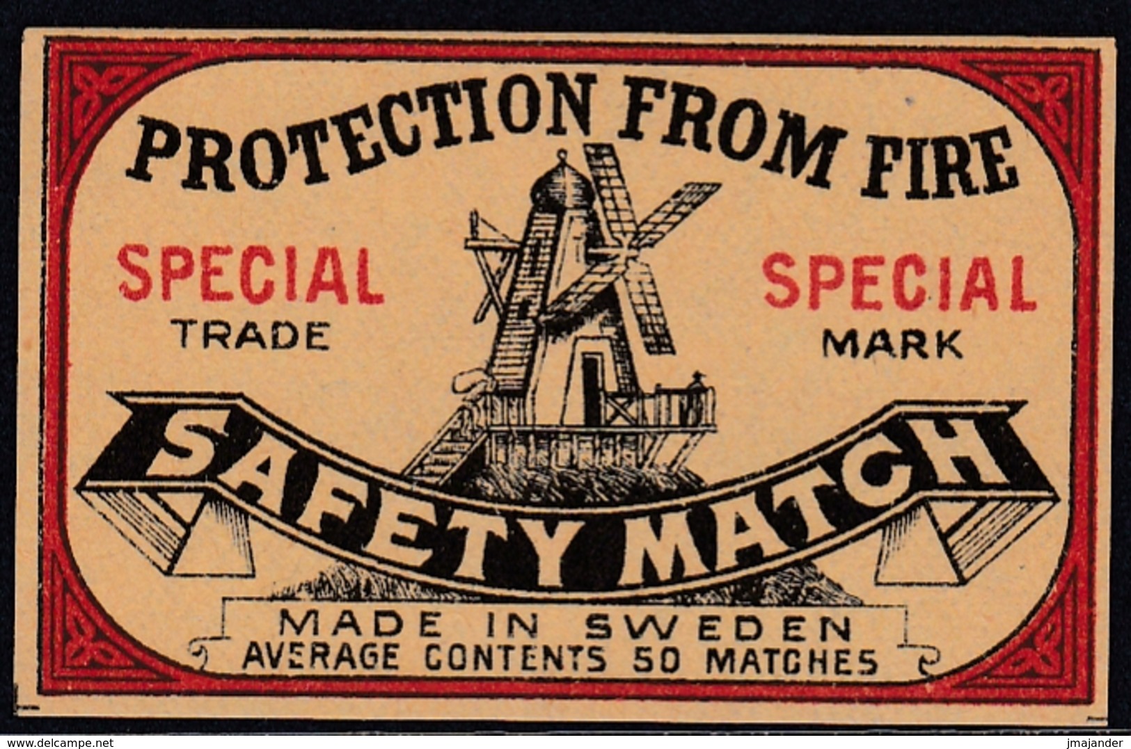 Sweden - Export Matchbox Label - Safety Match, Protection From Fire, Windmill - ** MNH - Boites D'allumettes - Etiquettes