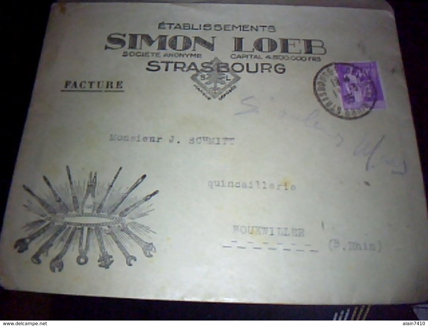 Document A Entete Publicitaire Enveloppe + Facture Ets SIMON LOEB Fers Et Metaux A Strasbourg 1935 - Publicités