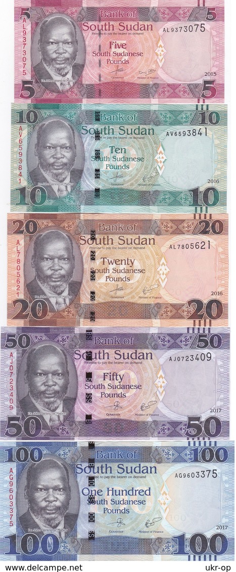 Sudan South - Set 5 10 20 50 100 Pounds 2015 - 2017 UNC Ukr-OP - Sudan