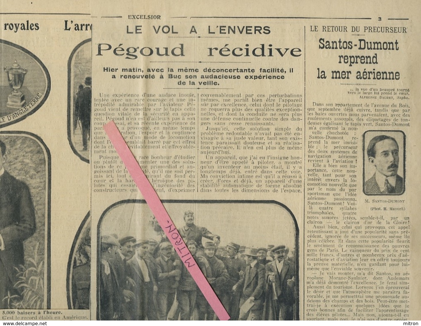 RARE:EXCELSIOR Journal Illustré Quotidien Du 3 Septembre 1913- Pégoud Vol La Tête En Bas - Informations Générales