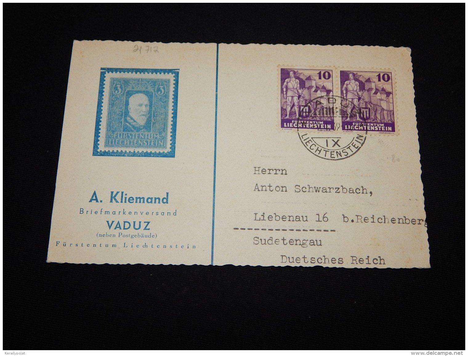 Liechtenstein 1939 Vaduz Postcard To Germany__(L-21712) - Briefe U. Dokumente