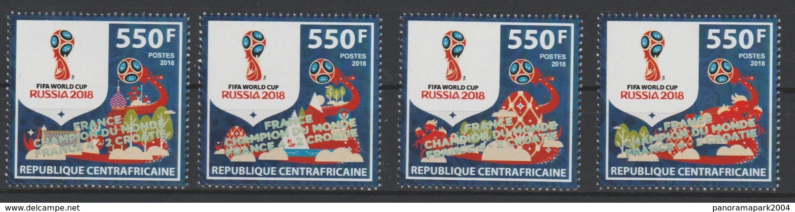 Centrafrique 2018 Surch. Ovpt. "FRANCE CHAMPION" FIFA World Cup WM Coupe Du Monde Russie Russia Football Fußball Soccer - Central African Republic