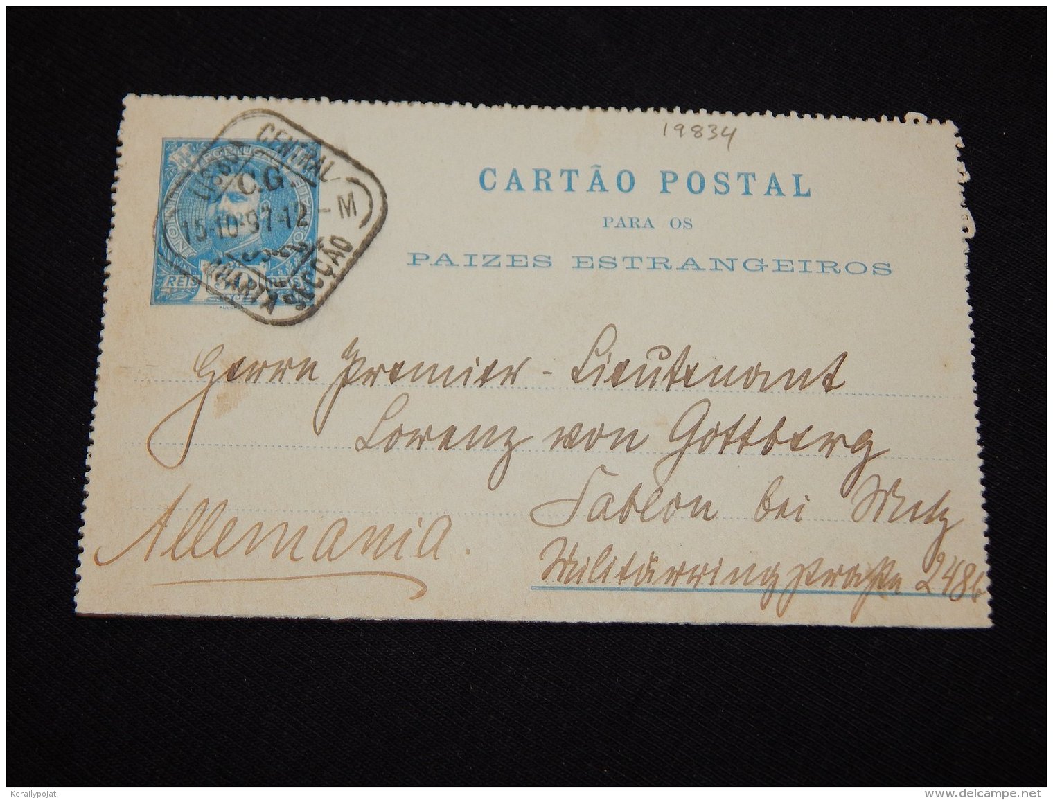 Portugal 1897 50r Blue Stationery Card To Germany__(L-19834) - Interi Postali