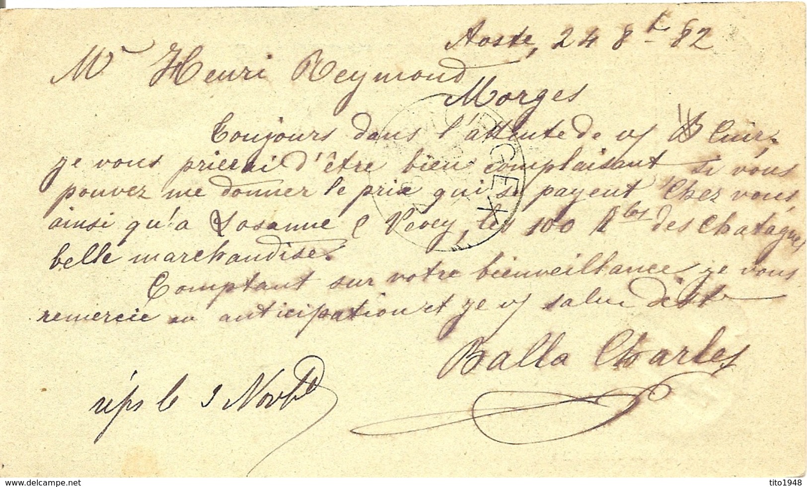Schweiz, 28.10.1882, PK Aosta-Morges,mit Trasit Sackstempel Genf !!!!!!!!!!!! Siehe Scans! - Lettres & Documents