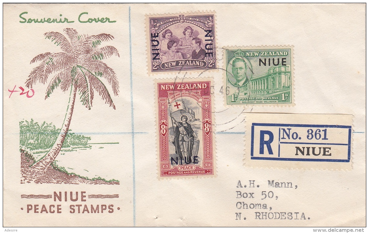 NEW ZEALAND NIUE 1946 - Schöne 3 Fach Frankierung Auf R-Brief Gel.n.N.Rhodesia - Briefe U. Dokumente