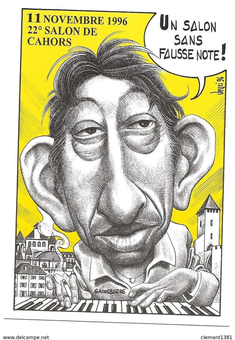 Illustrateur Bernard Veyri Caricature Et Dedicace Serge Gainsbourg 1996 Musique Un Salon Sans Faute - Veyri, Bernard