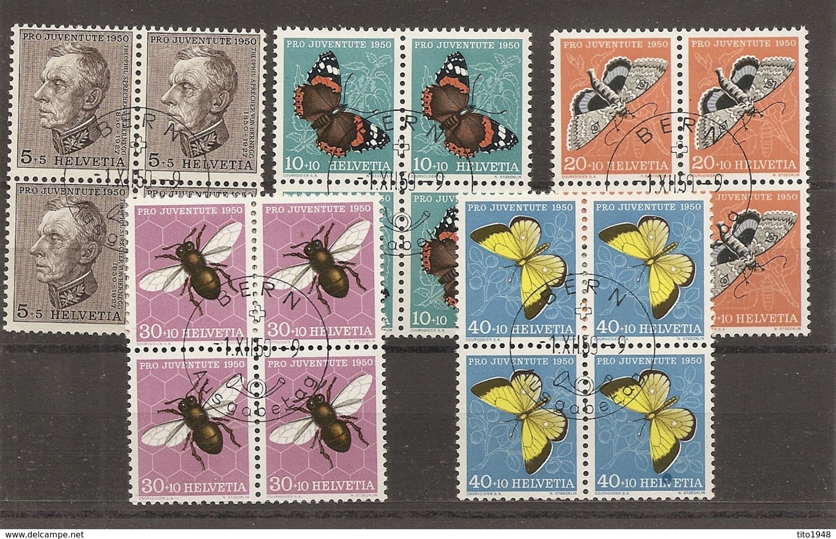 Schweiz, 1950 Pro Juventute ET Viererblock, Bern Ausgabetag, Siehe Scans! - Used Stamps