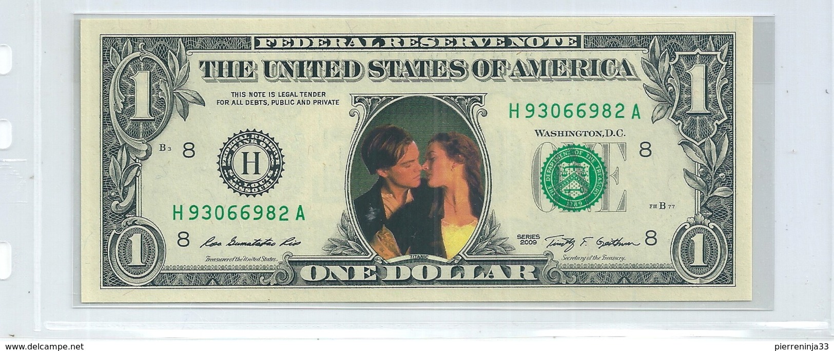 USA Billet 1 Dollar Commémoratif Personnages Célèbres / Titanic:Léonardo Di Caprio,Kate Winslet, 2009 - Federal Reserve (1928-...)