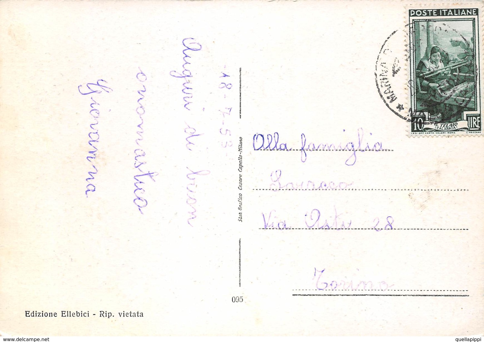 08367 "MARINA DI CARRARA - COLONIA FIAT" ARCH. '900.   CART SPED 1953 - Carrara