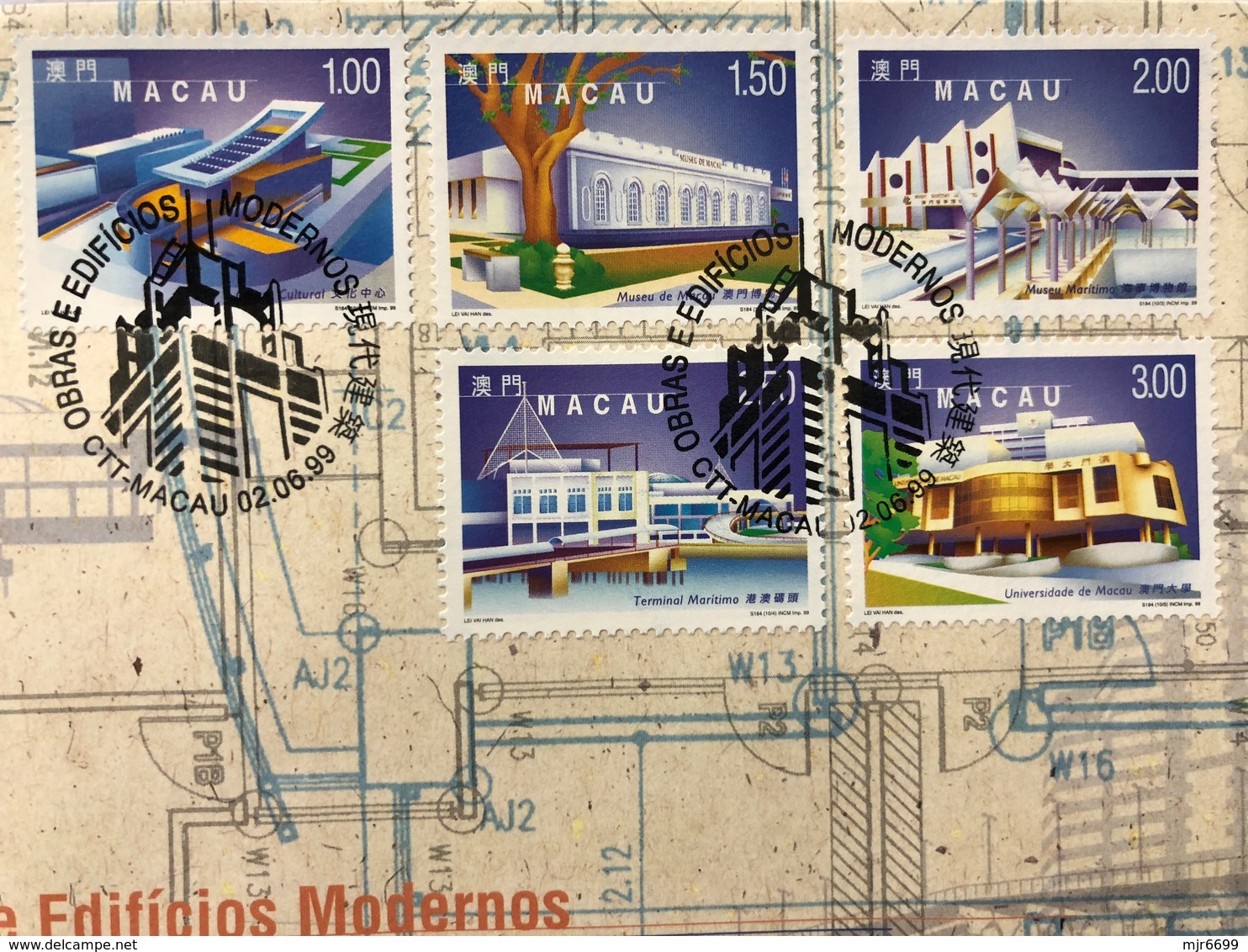 MACAU 1999 MODERN BUILDINGS ISSUE SET IN 2 FDC AND FD CANCELLATION - FDC