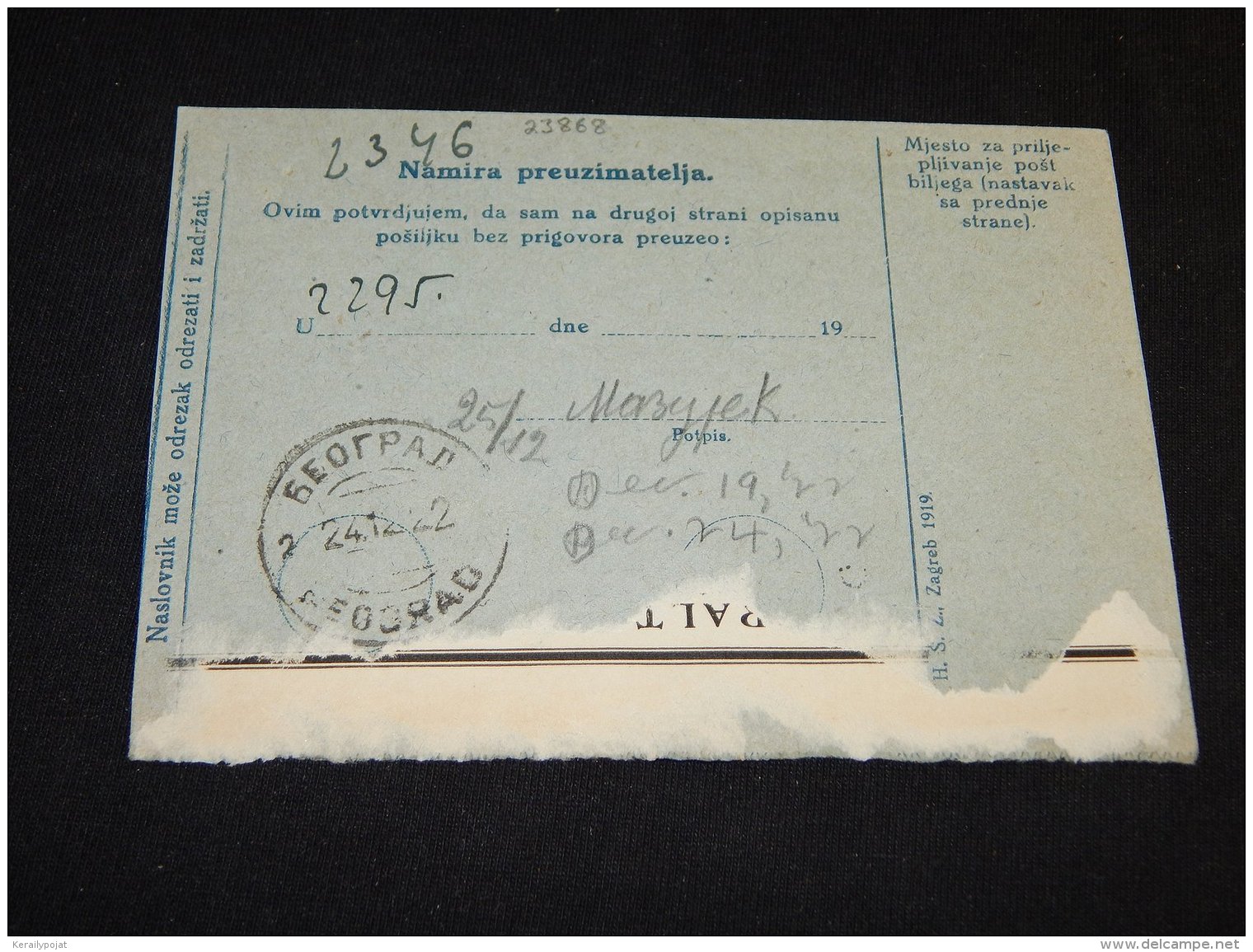 Yugoslavia 1922 Savski Maroi Parcel Card__(L-23868) - Brieven En Documenten