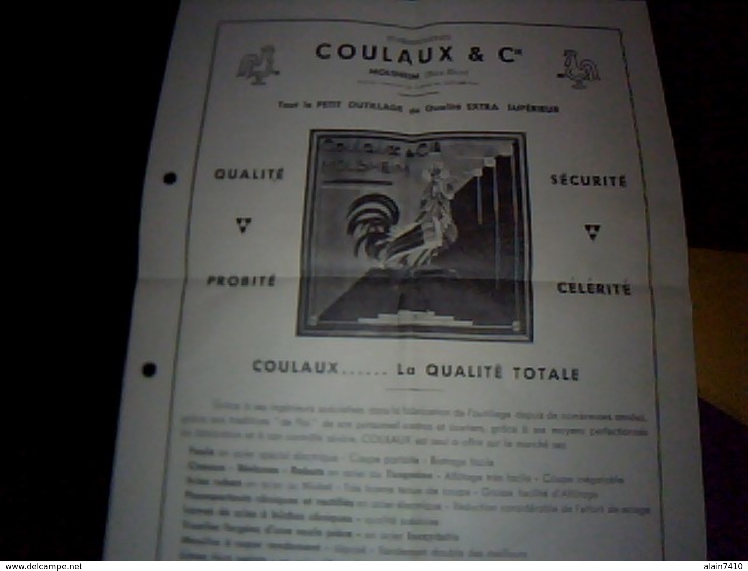 Publicité Ancienne  Tract Outillage Coulaux A Molsheim Annee 1936 - Publicités