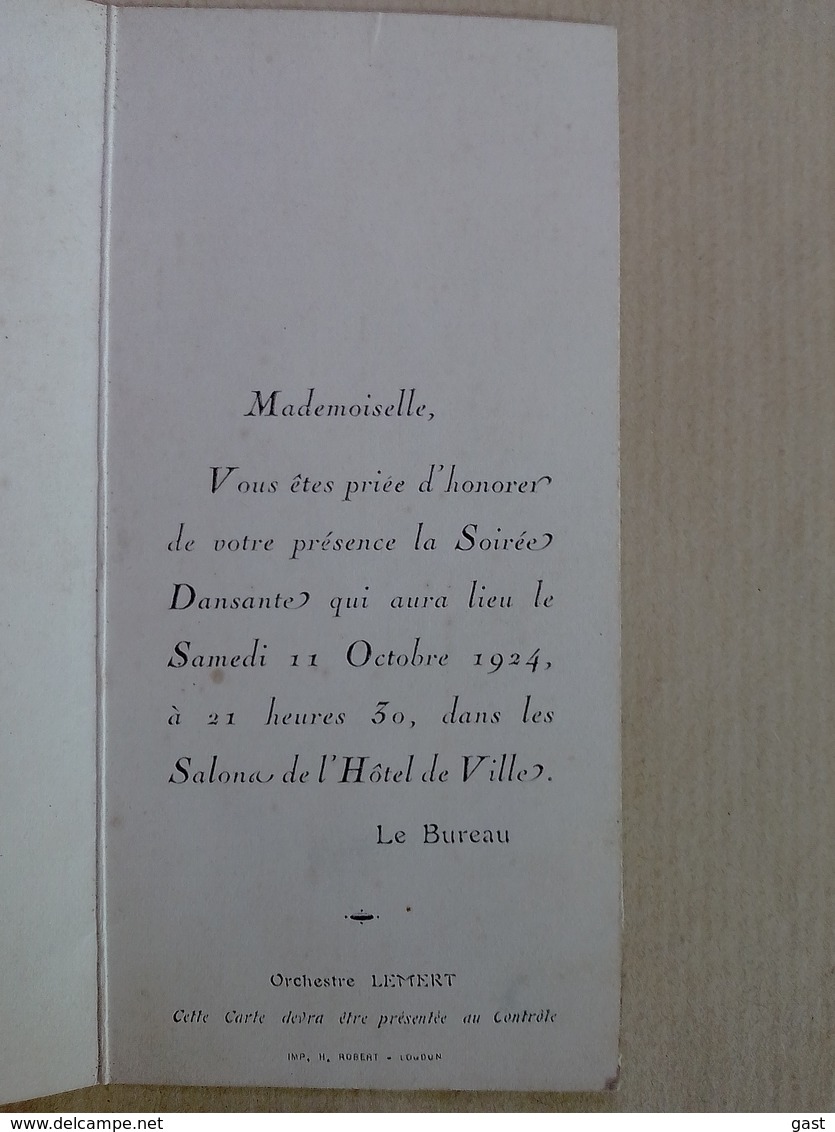 86 LOUDUN  CLASSE 1925 SOIREE DANSANTE DU 11 OCTOBRE  1924 AU  SALON   DE L  HOTEL  DE VILLE ---  ORCHESTRE   LEMERT - Programs