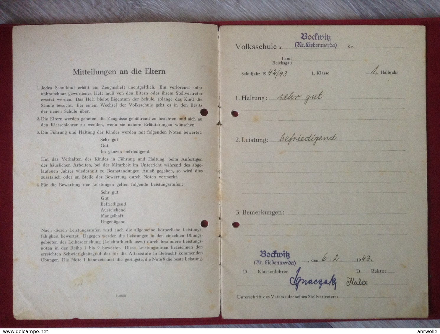 Zeugnis Deutsche Volksschule Bockwitz Liebenwerda 1943-1950 - Diplome Und Schulzeugnisse
