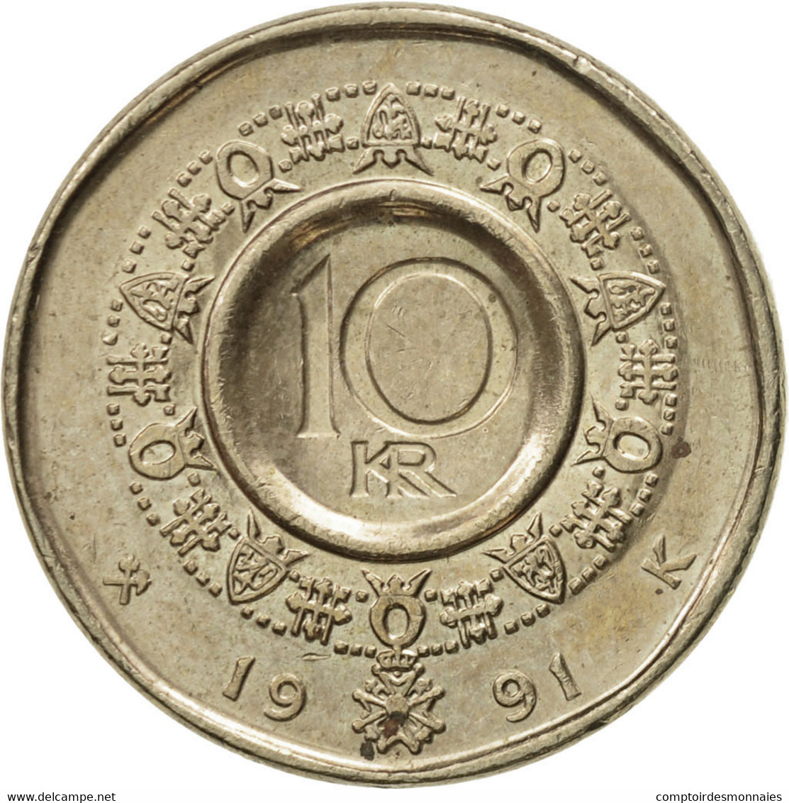 Monnaie, Norvège, Olav V, 10 Kroner, 1991, TTB+, Nickel-brass, KM:427 - Norvège