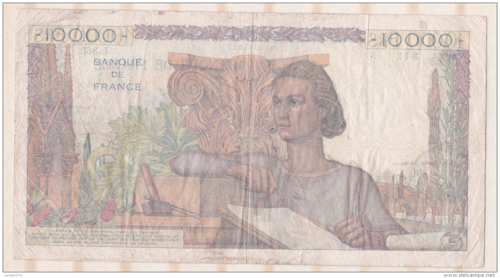 10 000 Francs Génie Français 19 12 1946 Alphabet L.362, Numéro 312 - 10 000 F 1945-1956 ''Génie Français''