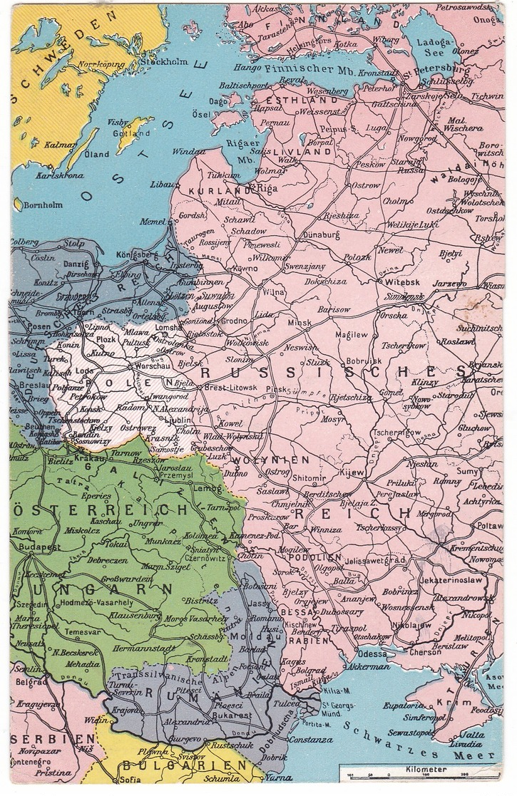 #8682 Militaria, German Postcard Military Mailed 1915: Map Of East Europe In War - Weltkrieg 1914-18