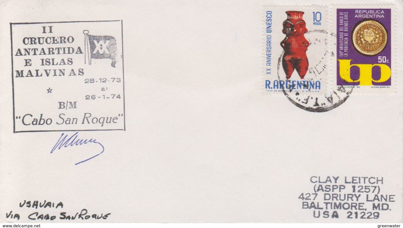 Argentina 1974 II Crucero Antartida E Islas Malvinas (Falklands) Signature Cover (40345) - Poolshepen & Ijsbrekers