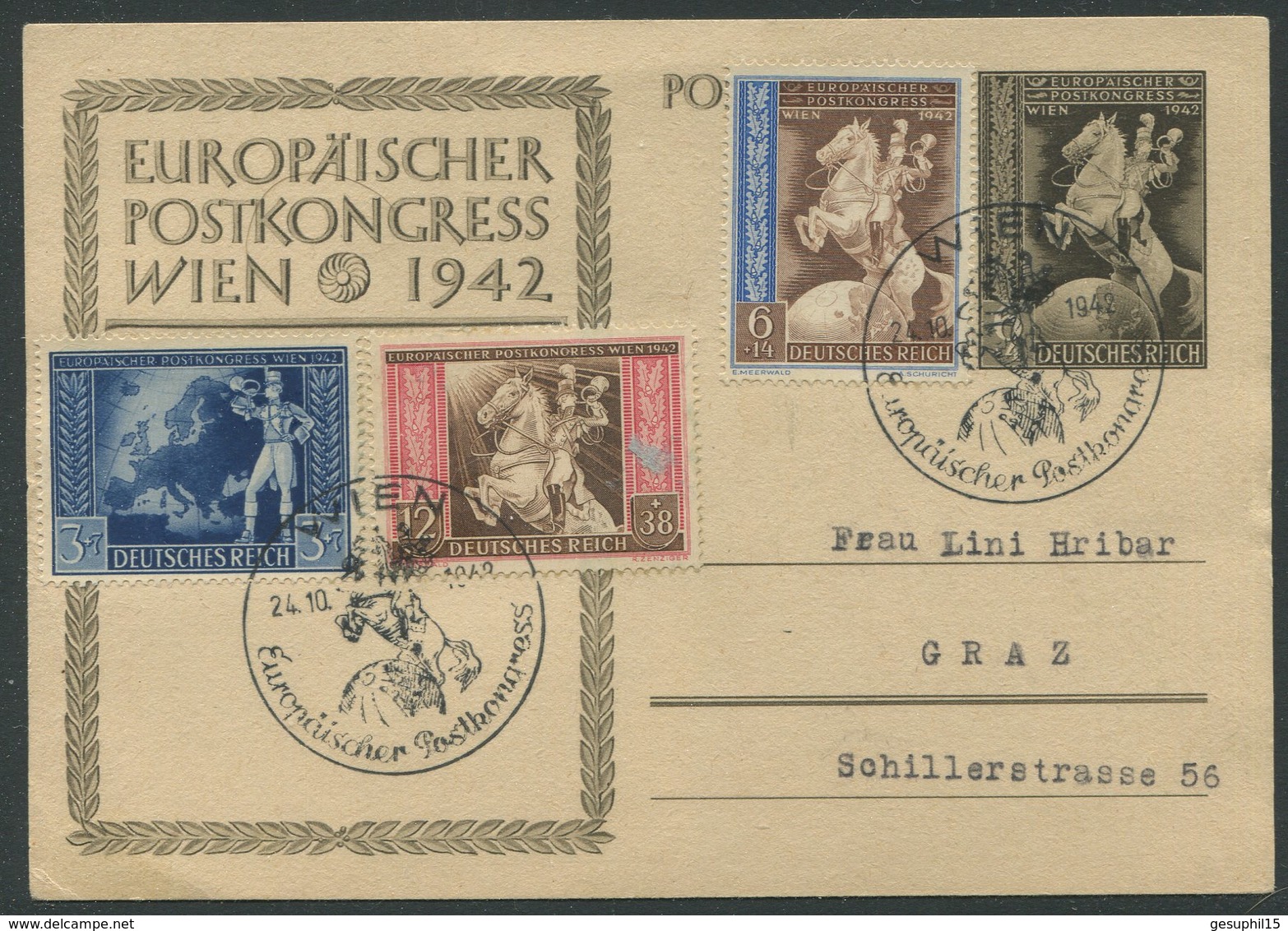 DEUTSCHES REICH / Sonderpostkarte / EUROPÄISCHER POSTKONGRESS WIEN /1942 / Mit SST - Sonstige & Ohne Zuordnung