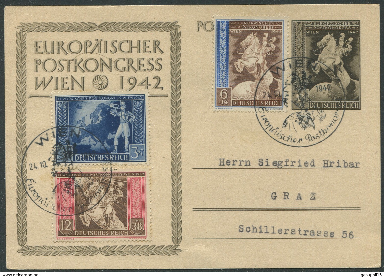 DEUTSCHES REICH / Sonderpostkarte / EUROPÄISCHER POSTKONGRESS WIEN /1942 / Mit SST - Sonstige & Ohne Zuordnung