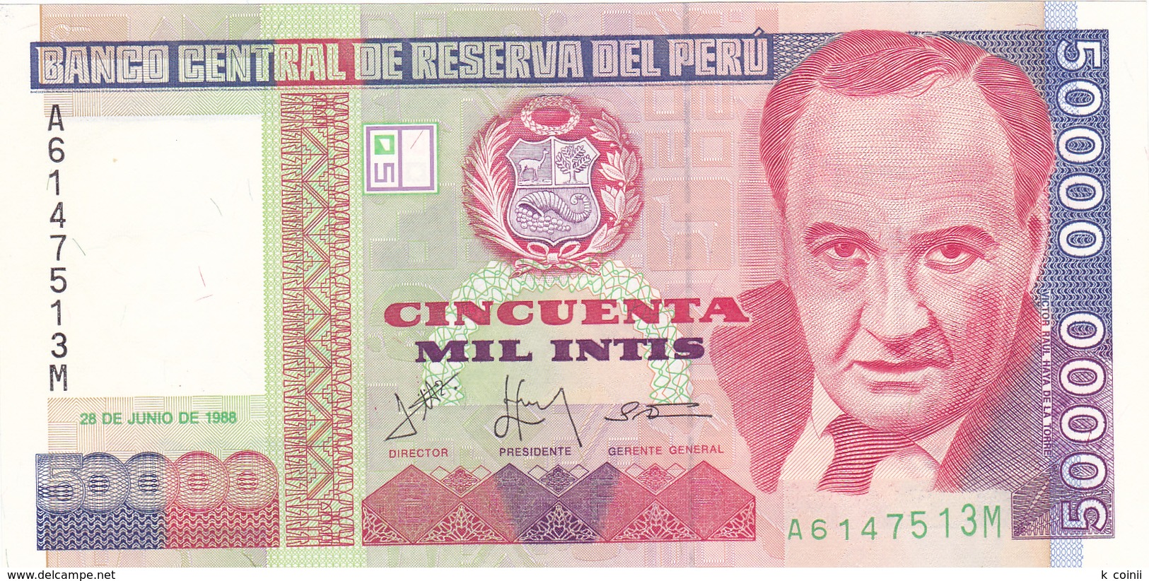 Peru - 50000 50.000 Intis 28 June 1988 - UNC - Pérou