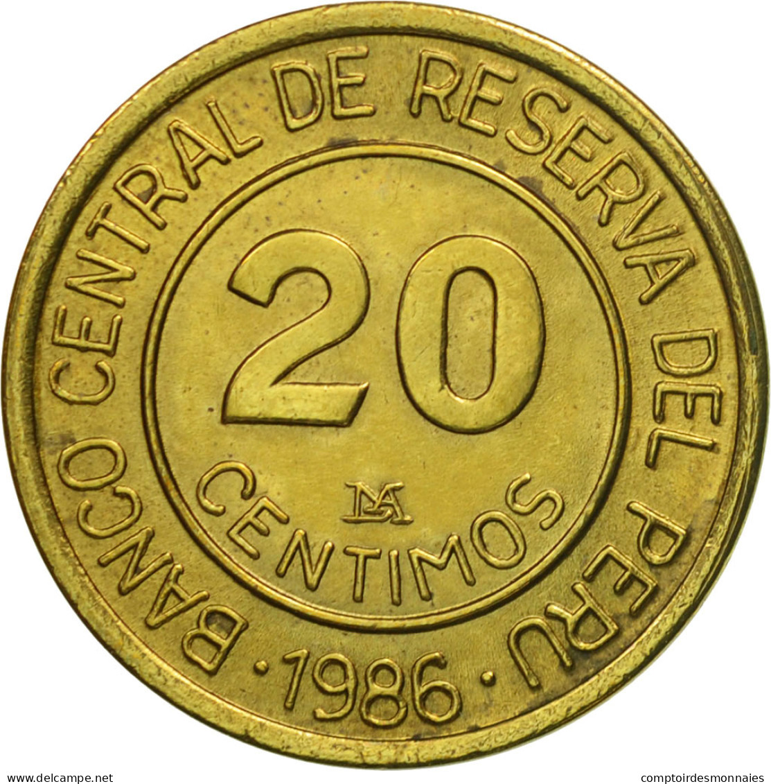 Monnaie, Pérou, 20 Centimos, 1986, Lima, SUP, Laiton, KM:294 - Perú