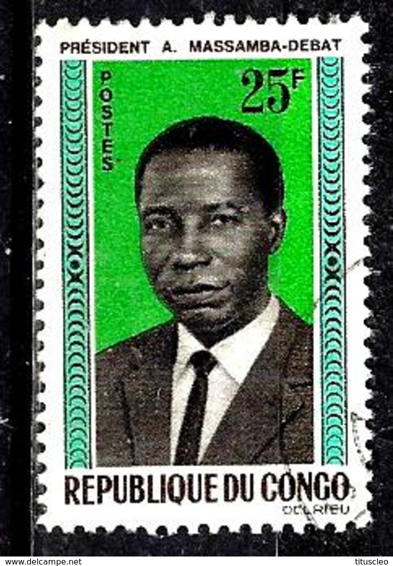 CONGO  173° 25f Bleu, Noir, Vert Et Brun Président Massamba-Debat (10% De La Cote + 0,25) - Oblitérés