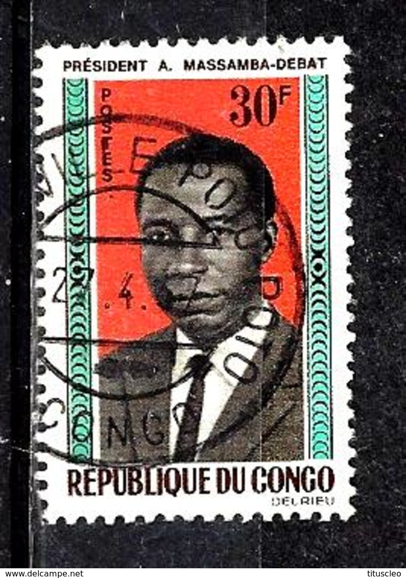 CONGO  174° 30f Bleu, Noir, Orange Et Brun Président Massamba-Debat (10% De La Cote + 0,25) - Oblitérés