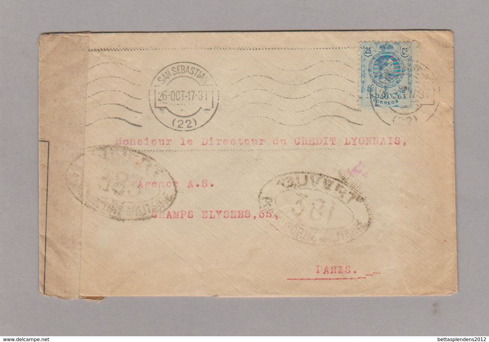 LSC 1917 Pour Paris - Censure Control Postal Militaire - Marques De Censures Nationalistes