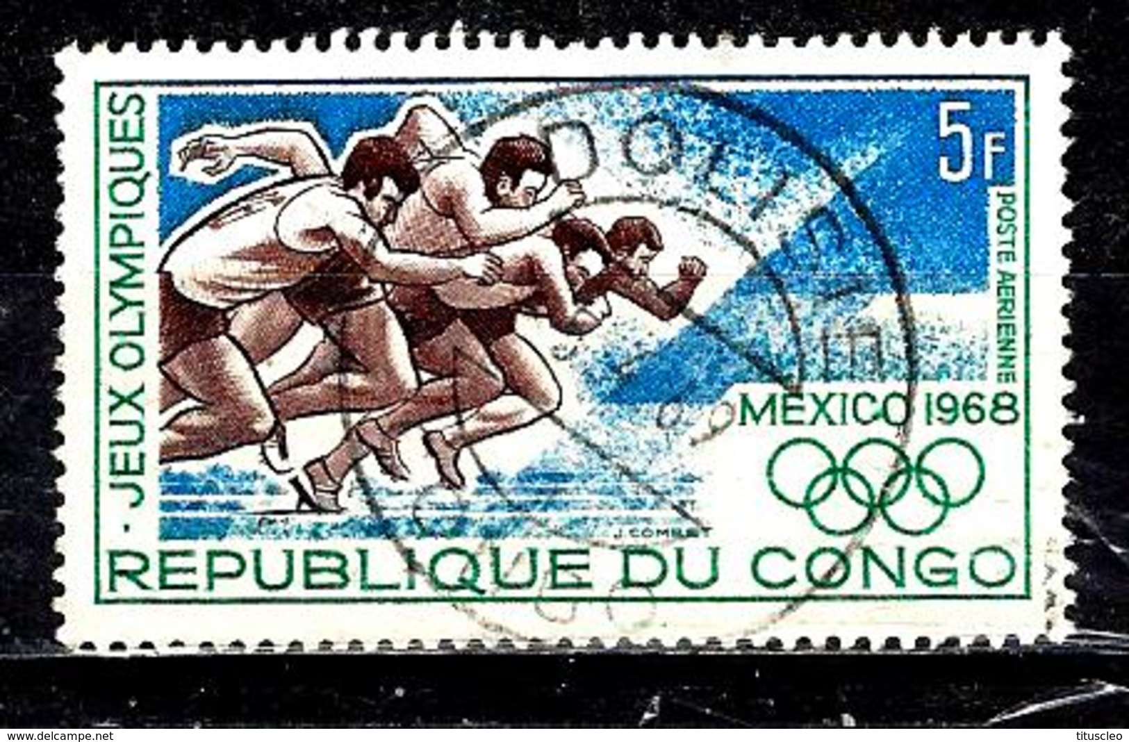 CONGO  Aer74° 5f Vert, Bleu Et Brun Jeux Olympiques De Mexico Course à  Pied (10% De La Cote + 0,25) - Oblitérés