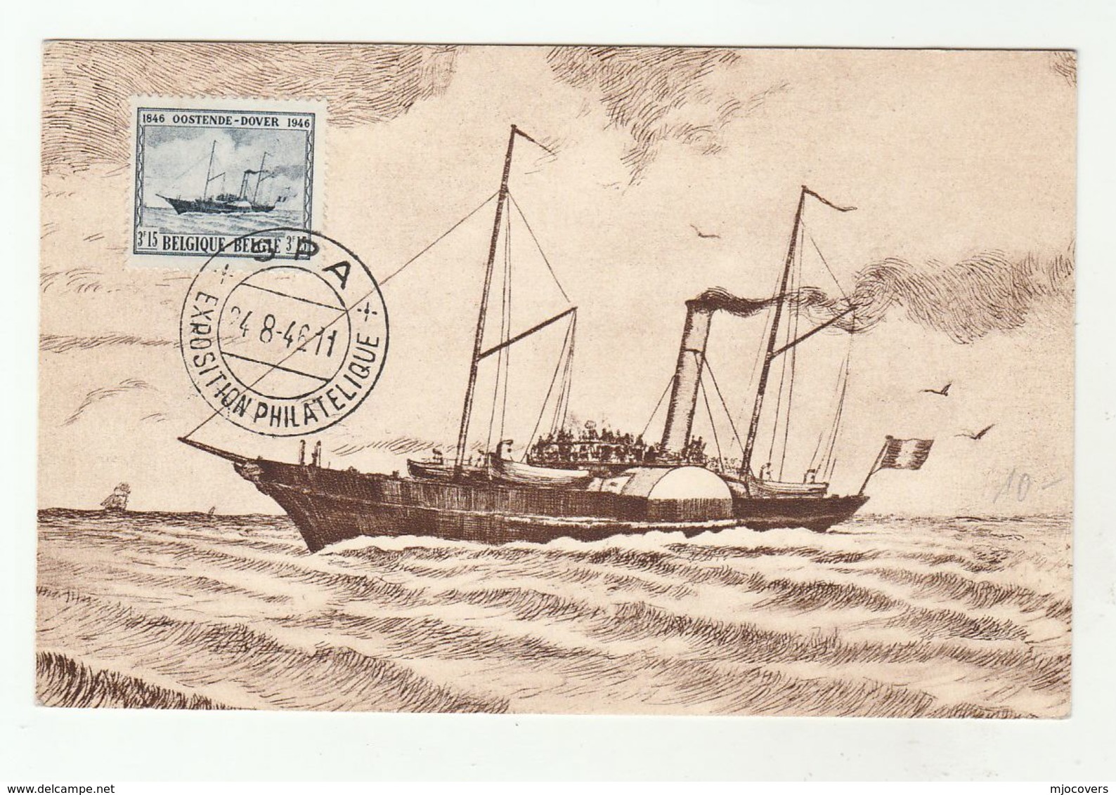 1946 SPA Philatelic EXHIBITION Card OSTEND DOVER LINE SHIP Centenary Stamps EVENT Cover BELGIUM - Covers & Documents