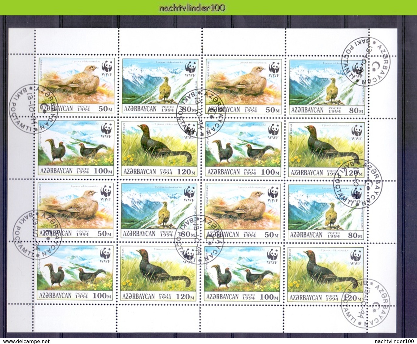 Nev171MSc, G WWF FAUNA VOGELS BIRDS BLACK GROUSE VÖGEL AVES OISEAUX AZERBAYCAN 1994 Gebr/used # - Used Stamps
