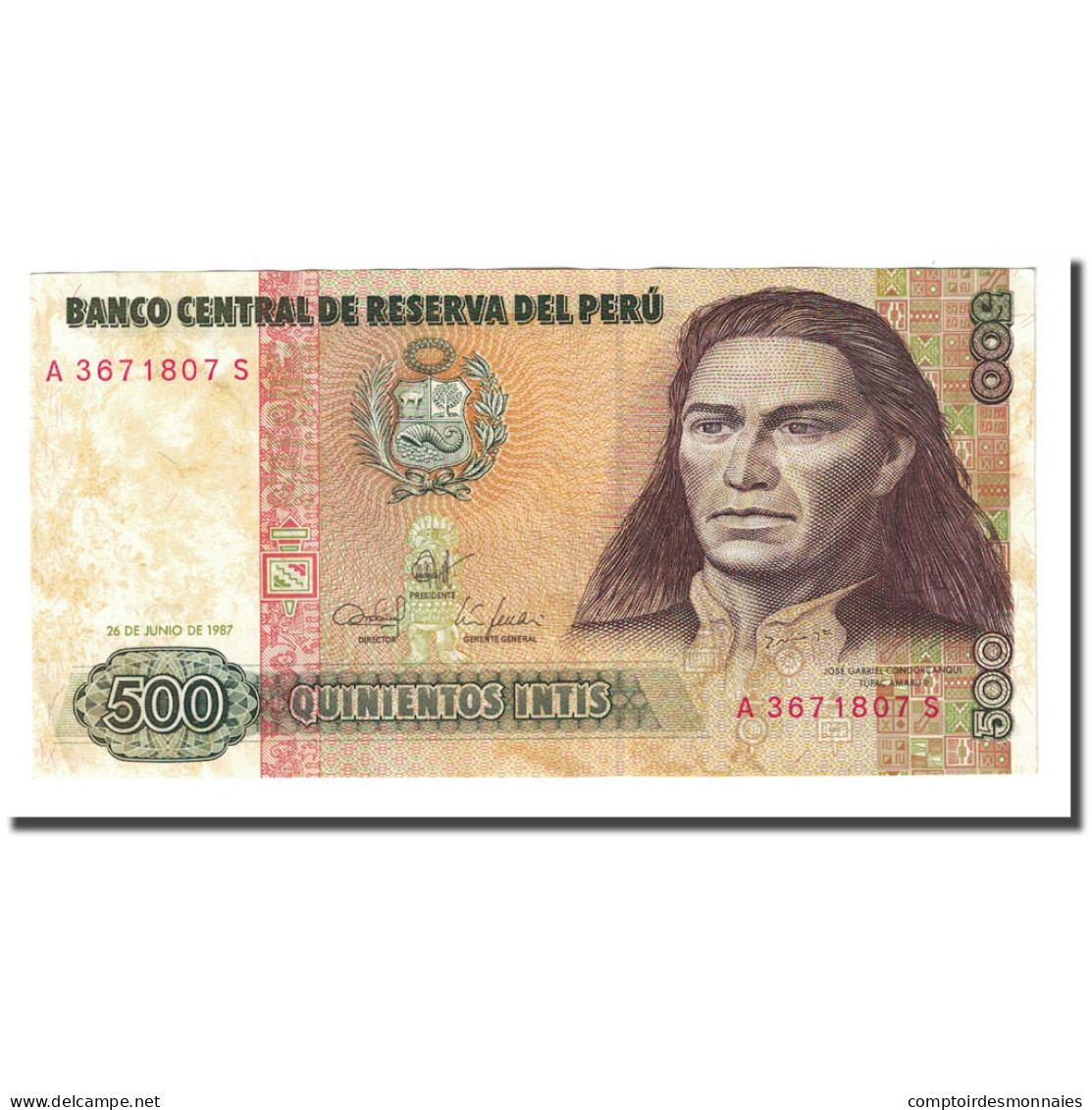 Billet, Pérou, 500 Intis, 1987-06-26, KM:134b, TTB+ - Pérou