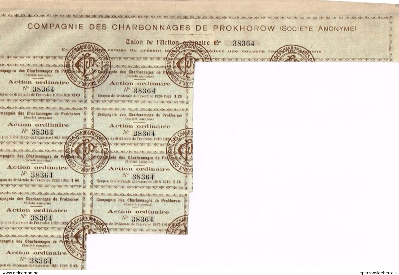 Action Ancienne - Compagnie Des Charbonnages De Prokhorow- Titre De 1912 - N° 38364 - Russie