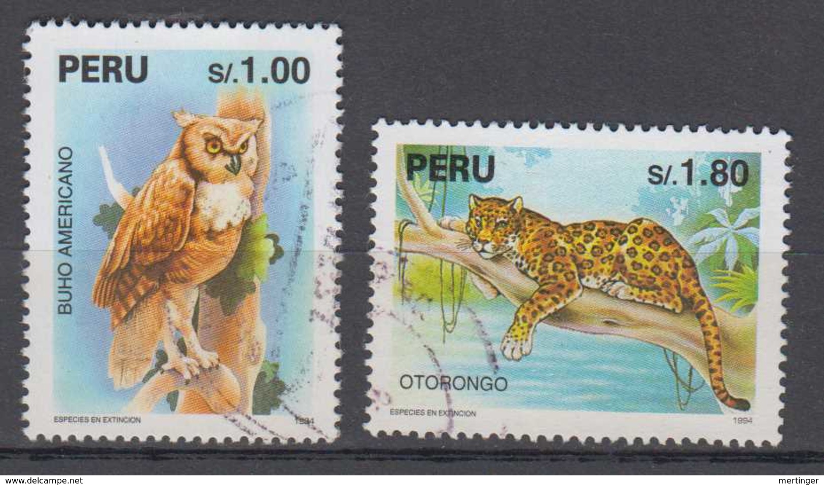 Peru Mi# 1544-45 Used Owl And Leopard 1995 - Peru