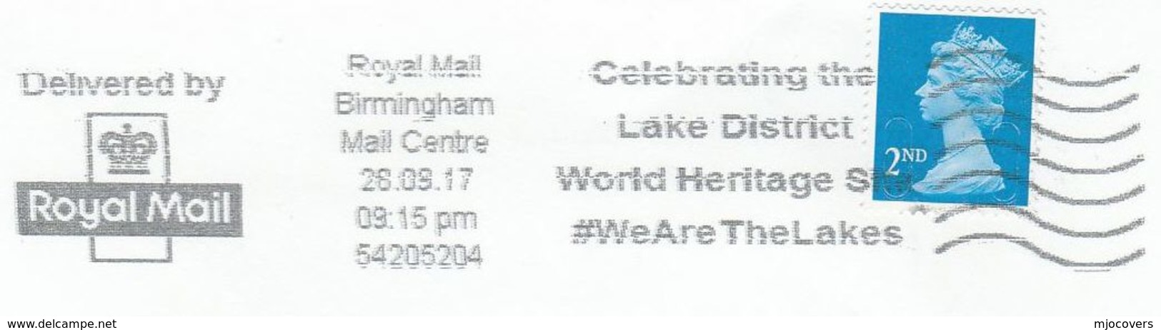 2017 COVER SLogan LAKE DISTRICT WORLD HERITAGE SITE #WeAreTheLakes Stamps Gb Computer Computing Internet Birmingham Gb - Computers