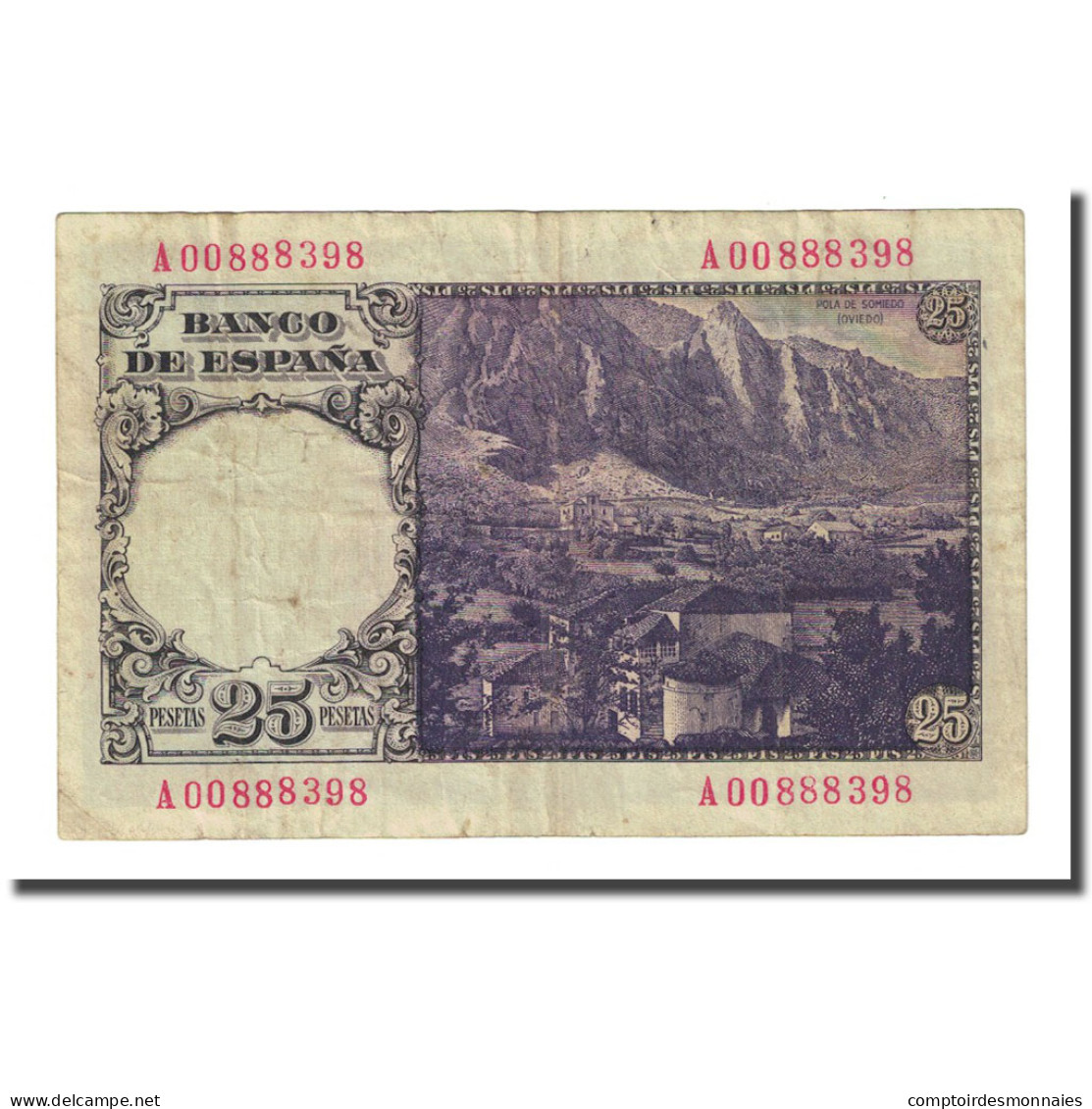 Billet, Espagne, 25 Pesetas, 1946-02-19, KM:130a, TTB - 25 Peseten