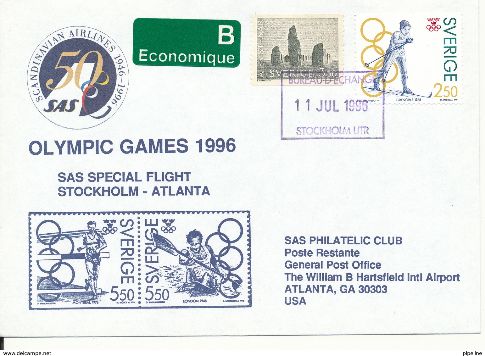 Sweden Cover Special Olympic Flight Stockholm - Atlanta 11-7-1996 - Zomer 1996: Atlanta