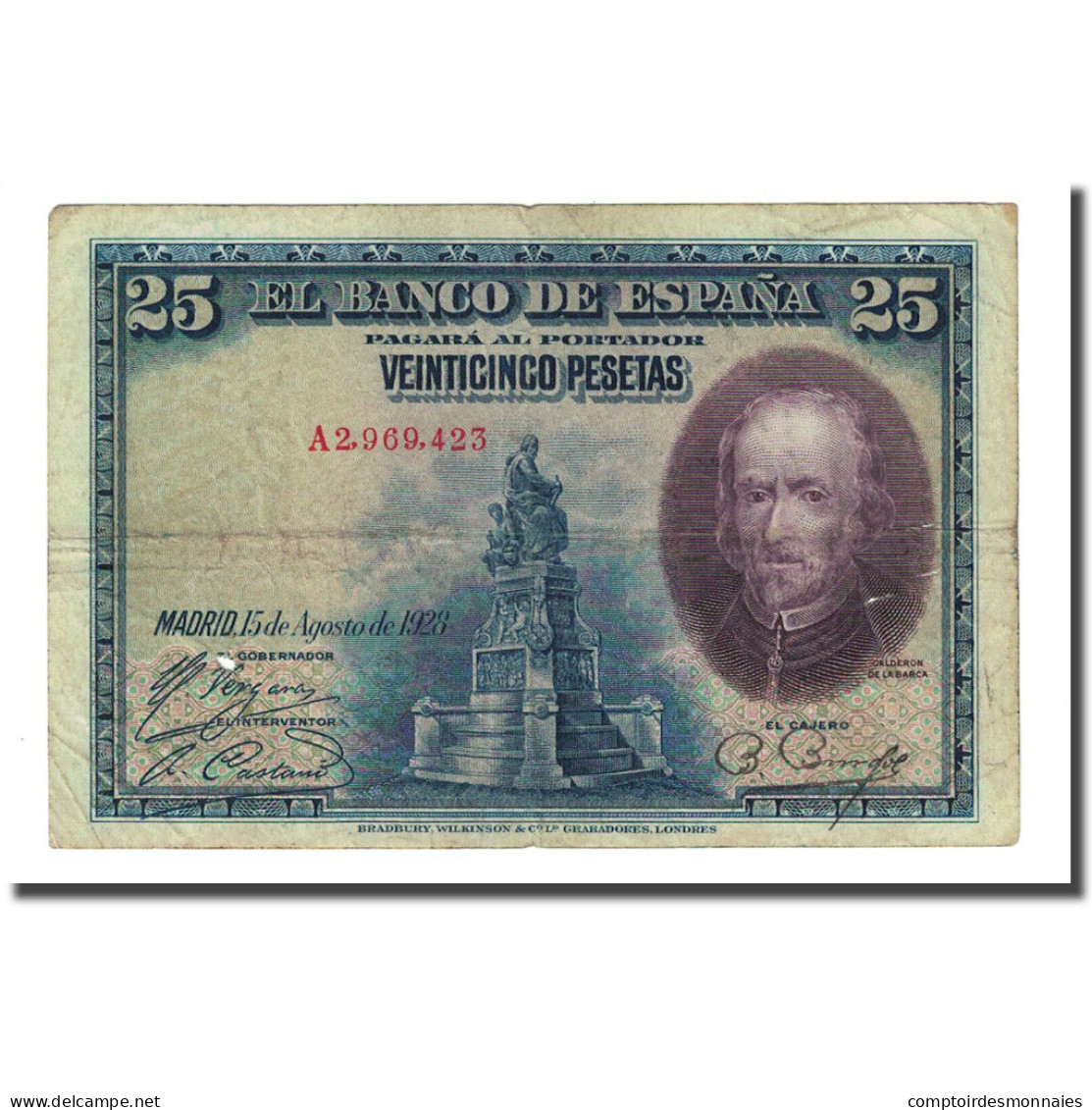 Billet, Espagne, 25 Pesetas, 1928-08-15, KM:74a, TB - 1-2-5-25 Pesetas