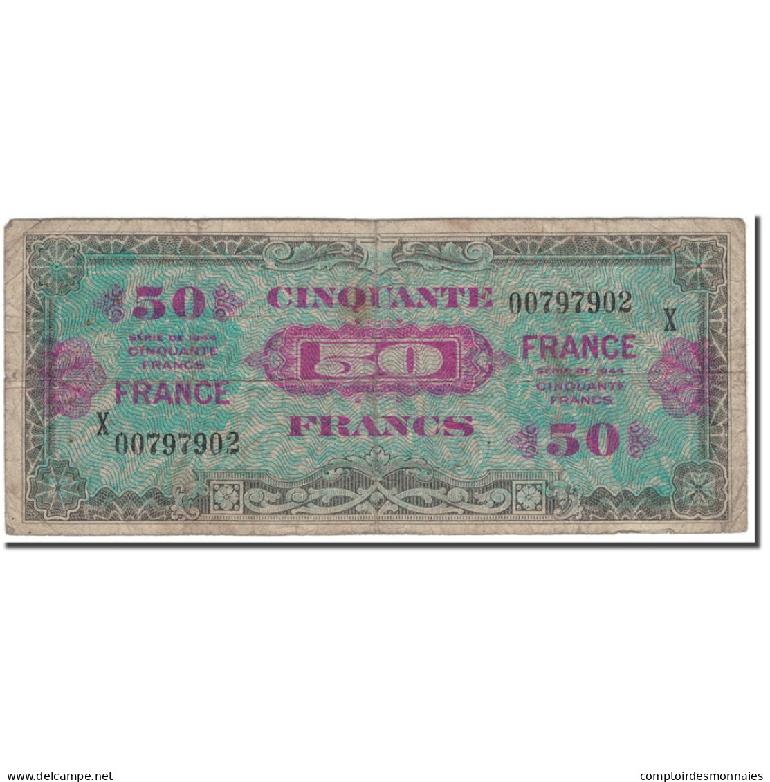 France, 50 Francs, 1944 Flag/France, 1944, TB, Fayette:19.01, KM:117a - 1944 Flag/France