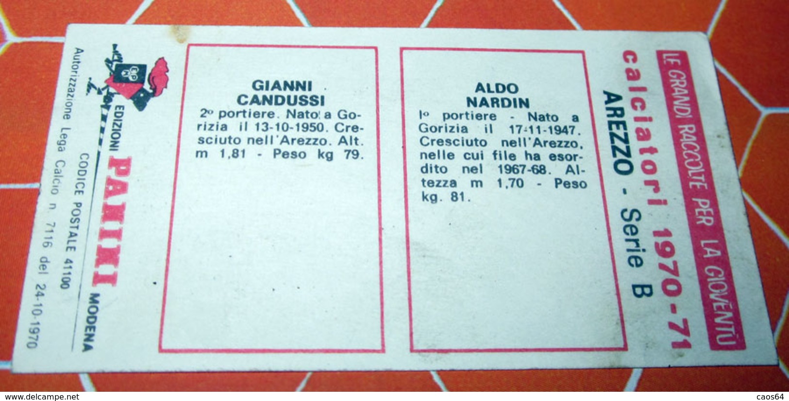 CALCIATORI PANINI 1970-71 AREZZO NARDINI CANDUSSI - Edizione Italiana