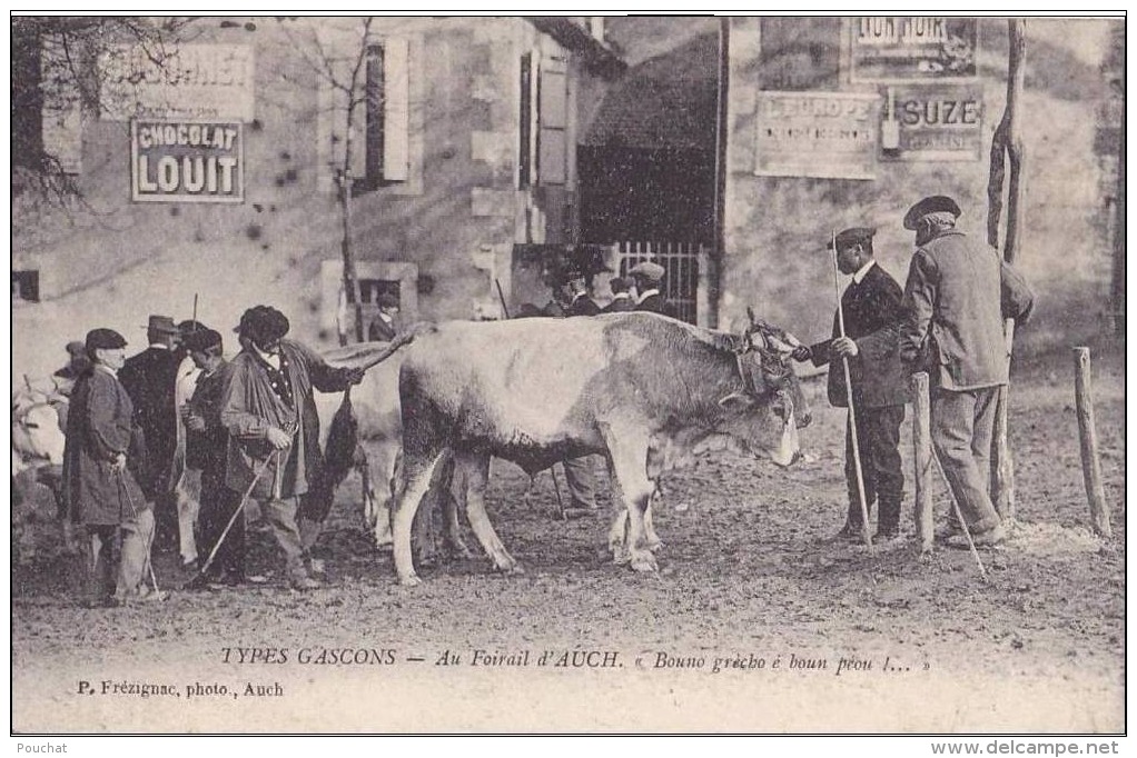 A7 - 32) TYPES GASCONS - AU FOIRAI D ' AUCH - " BOUNO GRÉCHO É BOUN PÉOU !... - (TRES ANIMÉE - BOEUF - 2 SCANS) - Auch