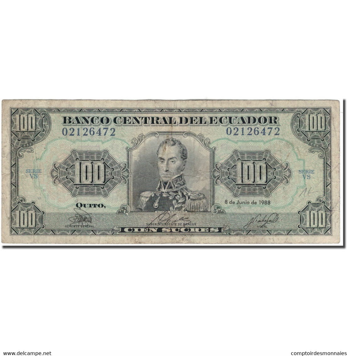 Billet, Équateur, 100 Sucres, 1988-06-08, KM:123Aa, B - Ecuador